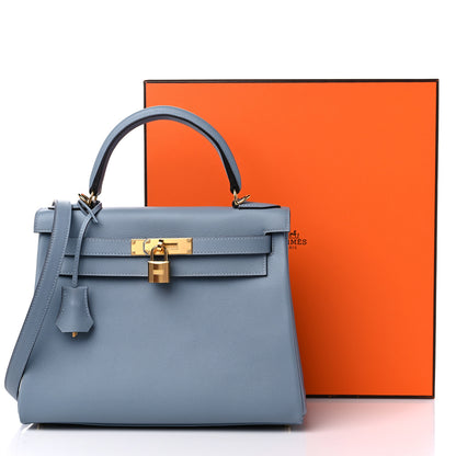 Hermes Evercolor Kelly Retourne 28 Bleu Lin 10 of 10