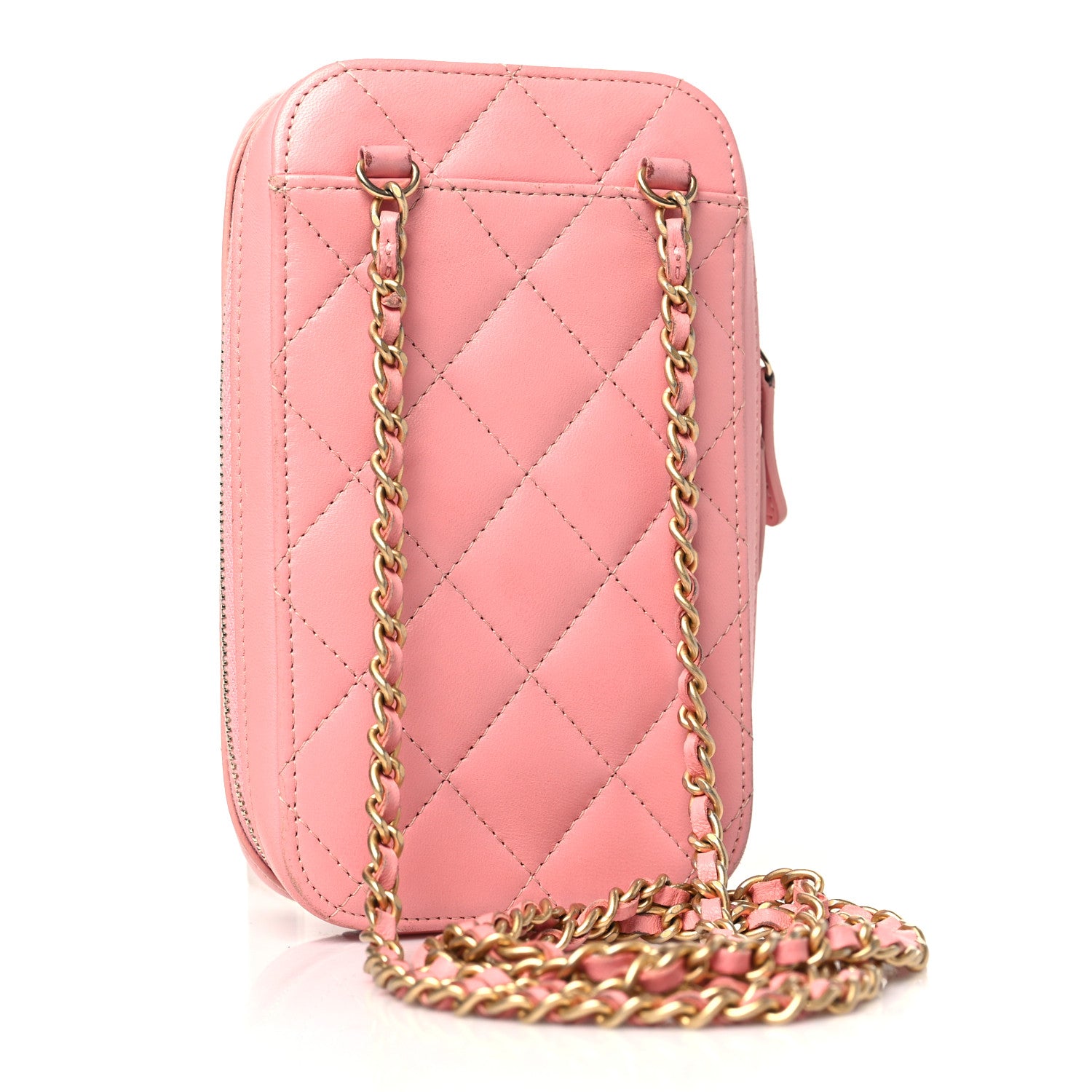 Chanel Lambskin Quilted Phone Holder Wallet On Chain WOC Light Pink 3 of 14