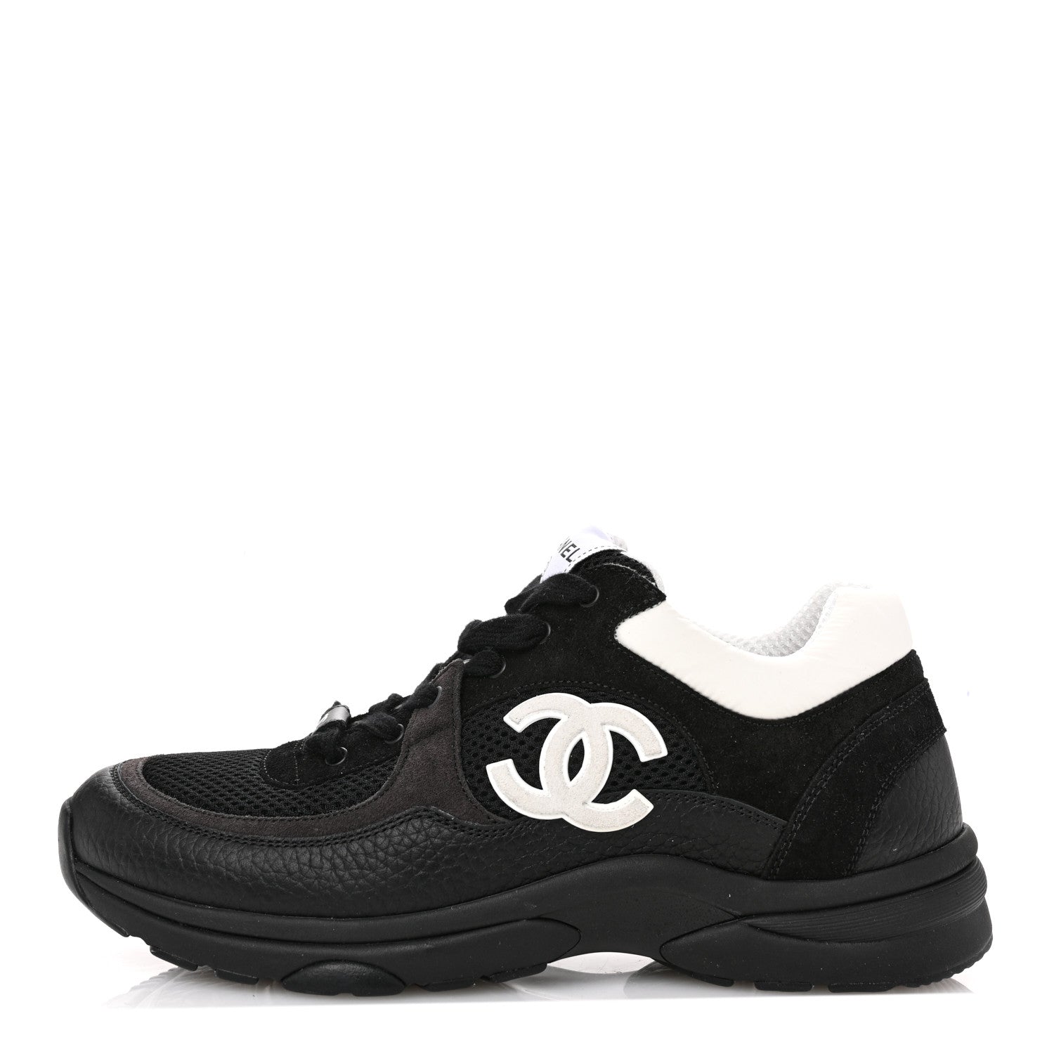 Chanel Mesh Suede Grained Calfskin Womens CC Sneakers 41 Black White 1 of 8