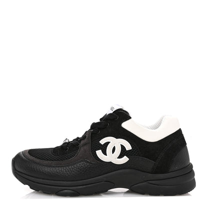 Chanel Mesh Suede Grained Calfskin Womens CC Sneakers 41 Black White 1 of 8