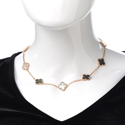 Van Cleef & Arpels 18K Rose Gold Grey Mother of Pearl 10 Motifs Vintage Alhambra Necklace 2 of 6