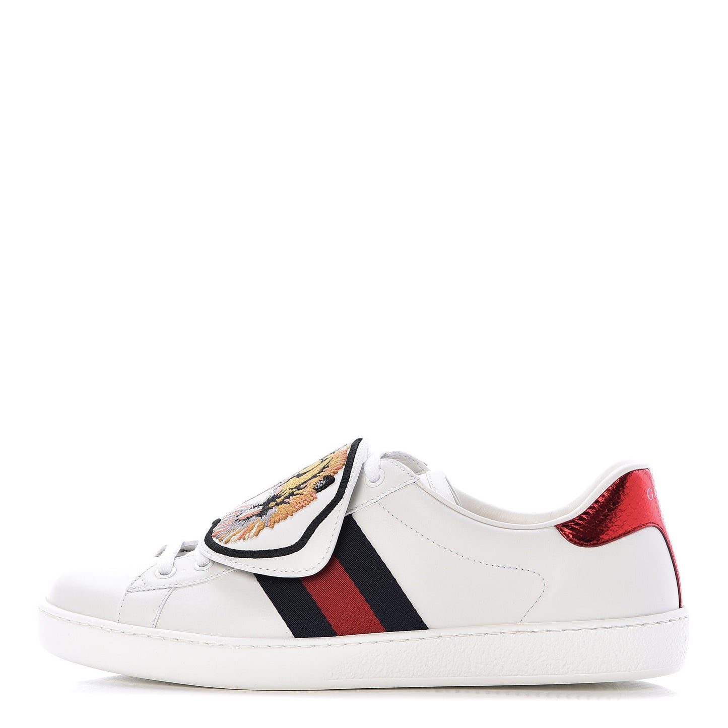 Calfskin Ayers Web Tiger Embroidered Mens Ace Sneakers 8.5 White