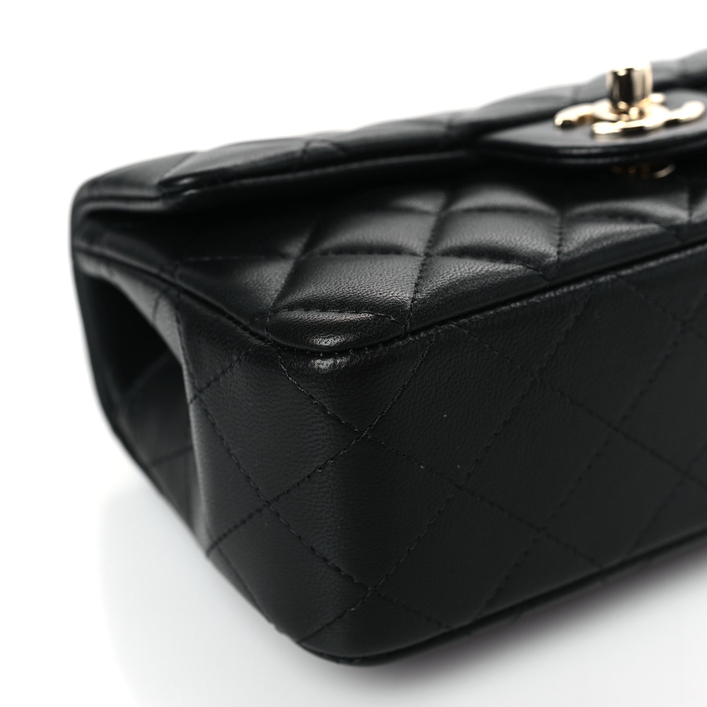Lambskin Quilted Mini Top Handle Rectangular Flap Black