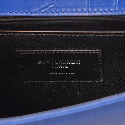 Saint Laurent Calfskin Crocodile Embossed Classic Kate Monogram Clutch Royal Blue 6 of 8