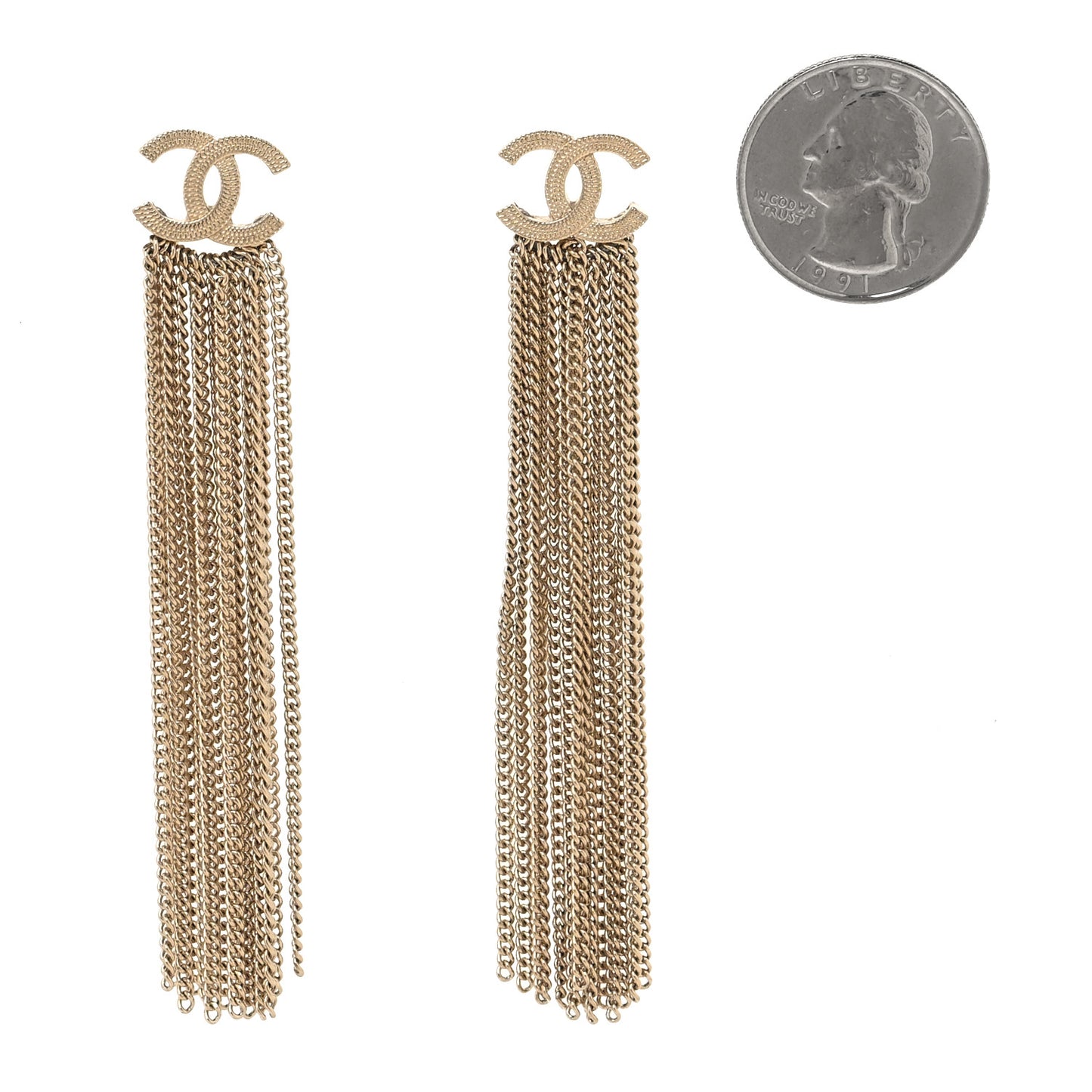 Metal CC Multi Strand Chain Drop Earrings Gold
