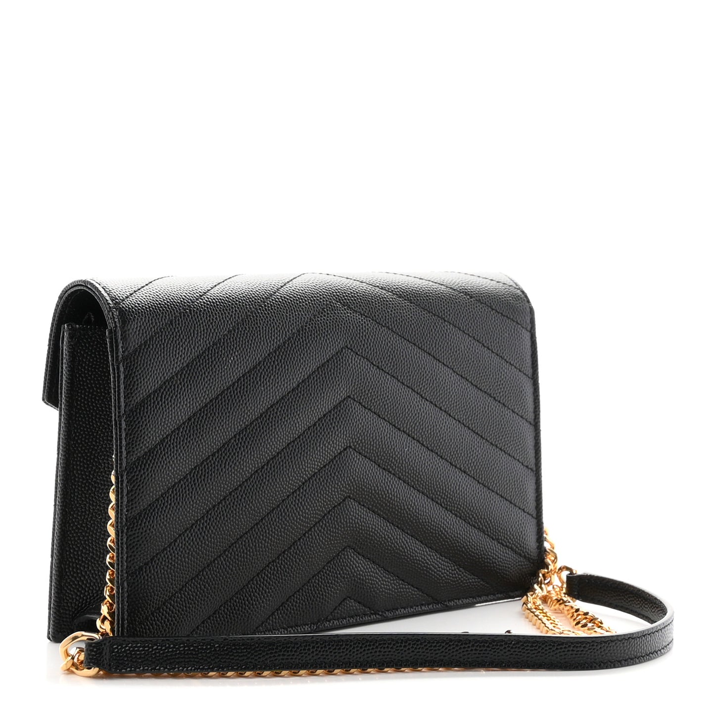 Grain De Poudre Matelasse Chevron Monogram Envelope Chain Wallet Black
