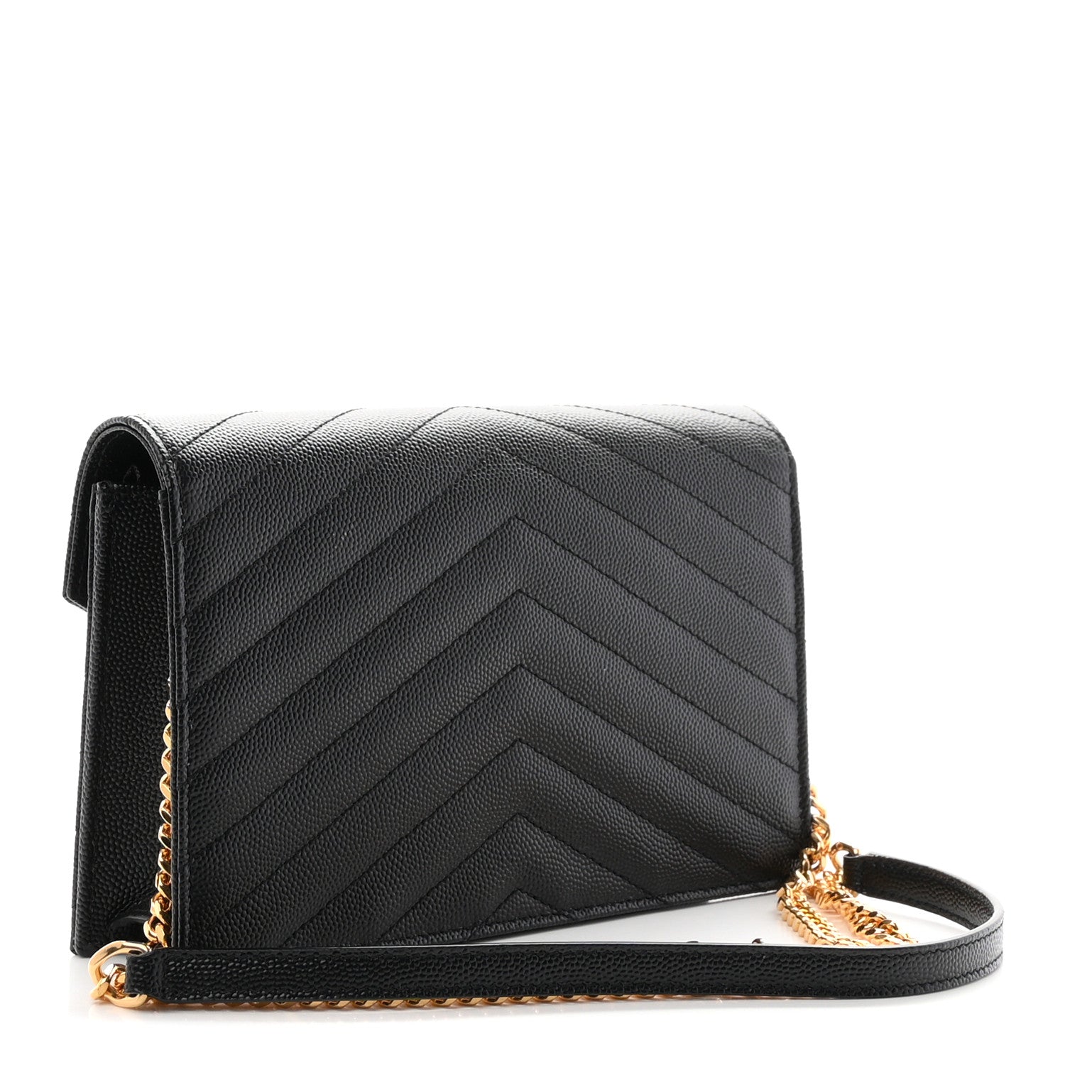 Saint Laurent Grain De Poudre Matelasse Chevron Monogram Envelope Chain Wallet Black 3 of 10