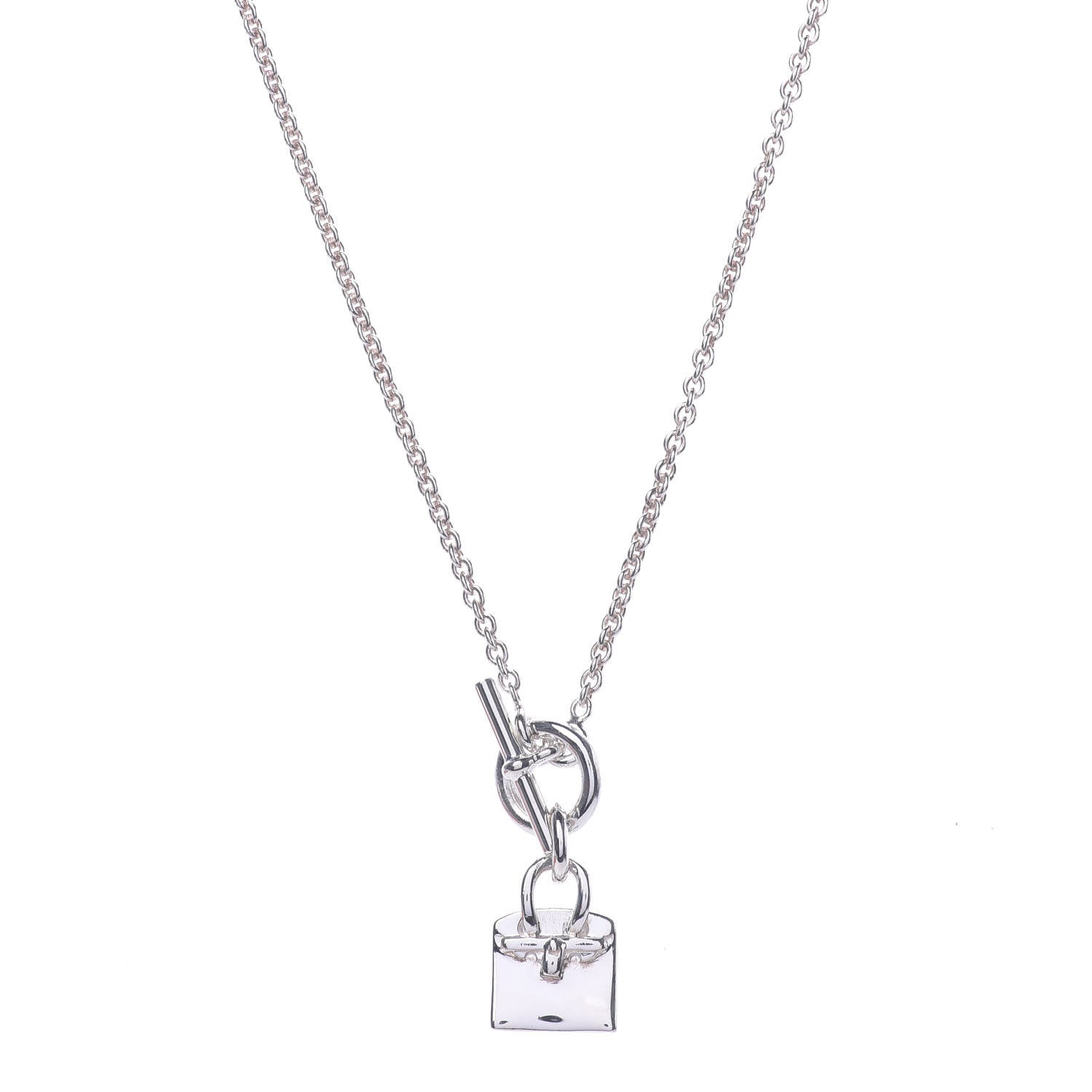 Hermes Sterling Silver Birkin Amulette Pendant Necklace 1 of 8