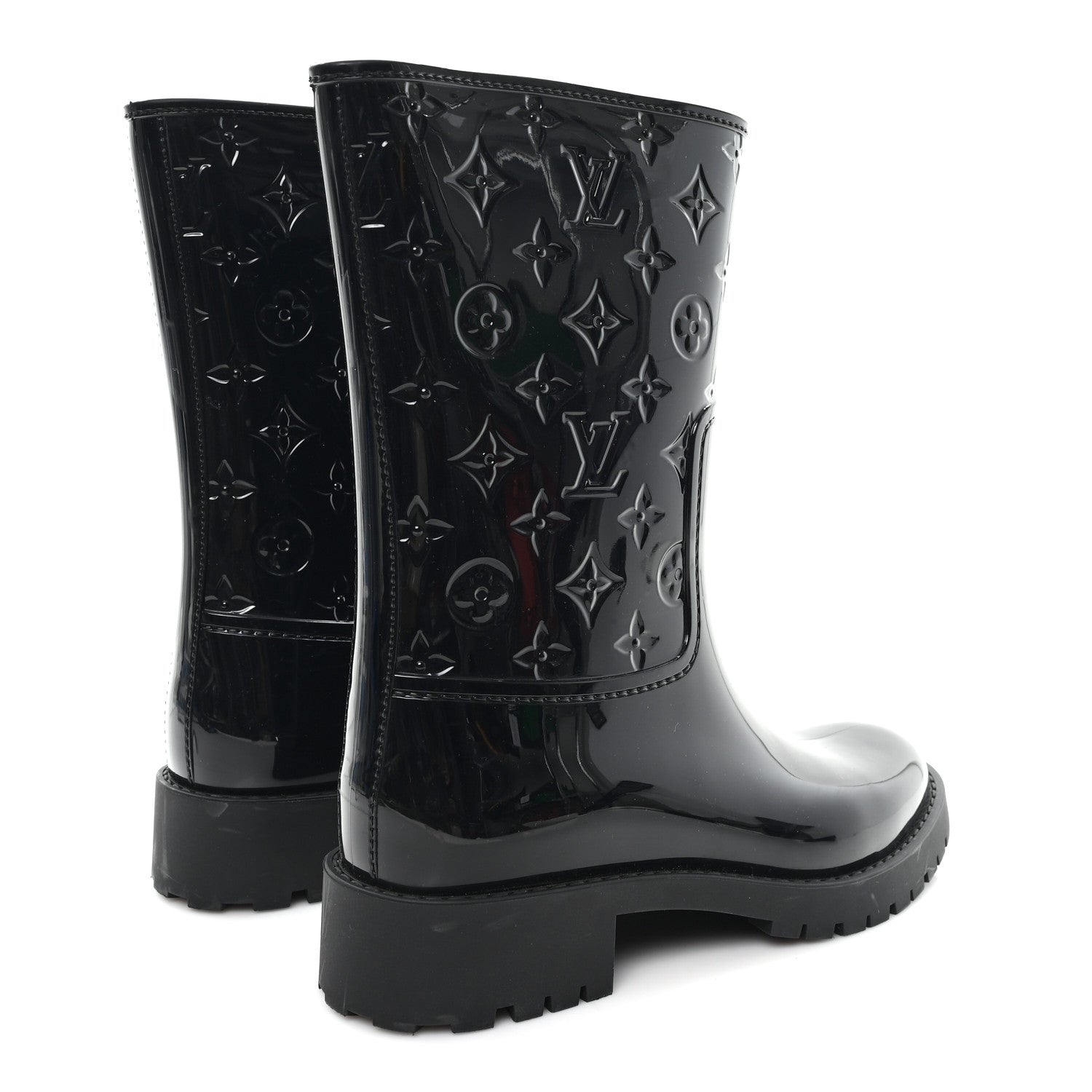 Louis Vuitton Rubber Embossed Monogram Drops Flat Half Boots 38 Black 5 of 8