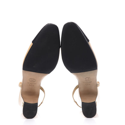 Chanel Goatskin Grosgrain Cap Toe CC Slingback Pumps 36.5 Beige Black 6 of 12