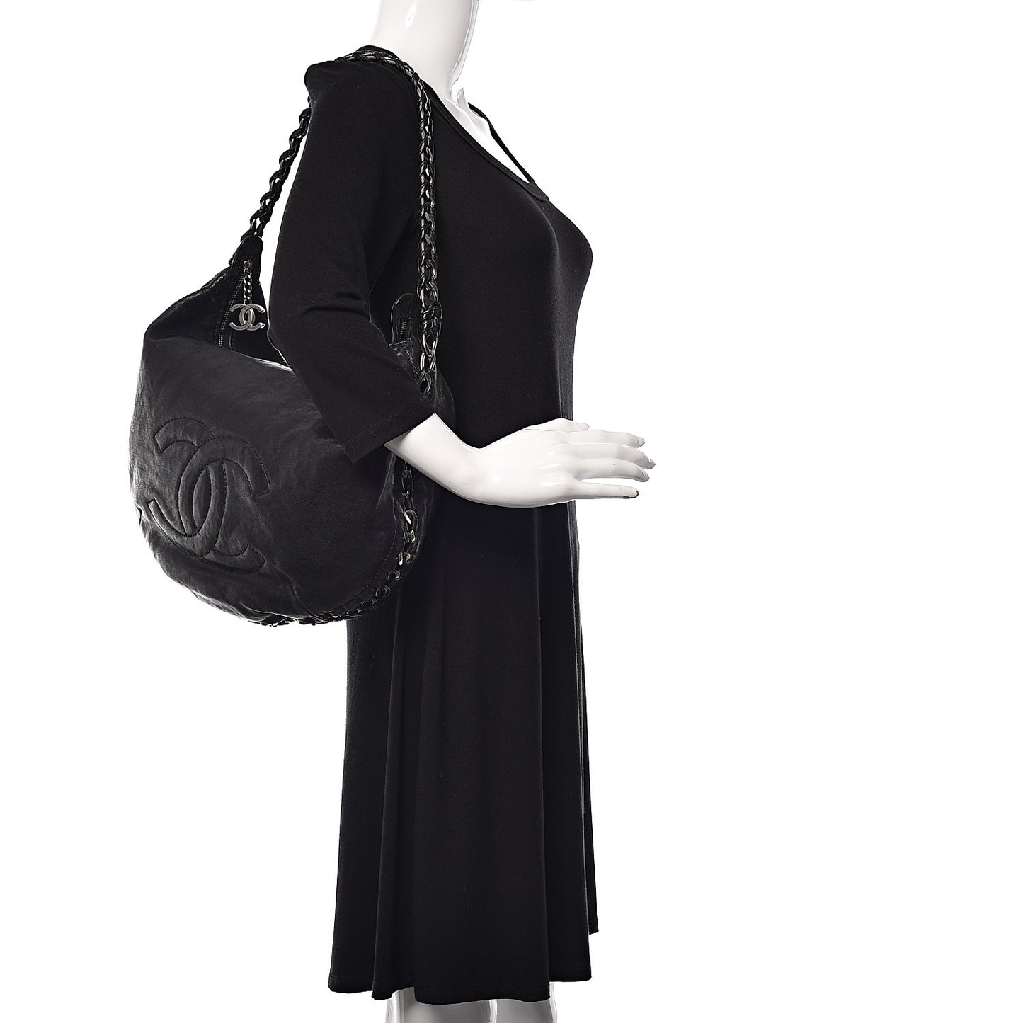 Calfskin Modern Chain Hobo Flap Black
