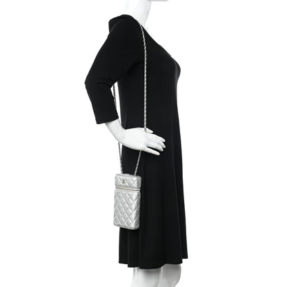 Chanel Metallic Lambskin Quilted Phone Holder With Chain Silver 2 of 14