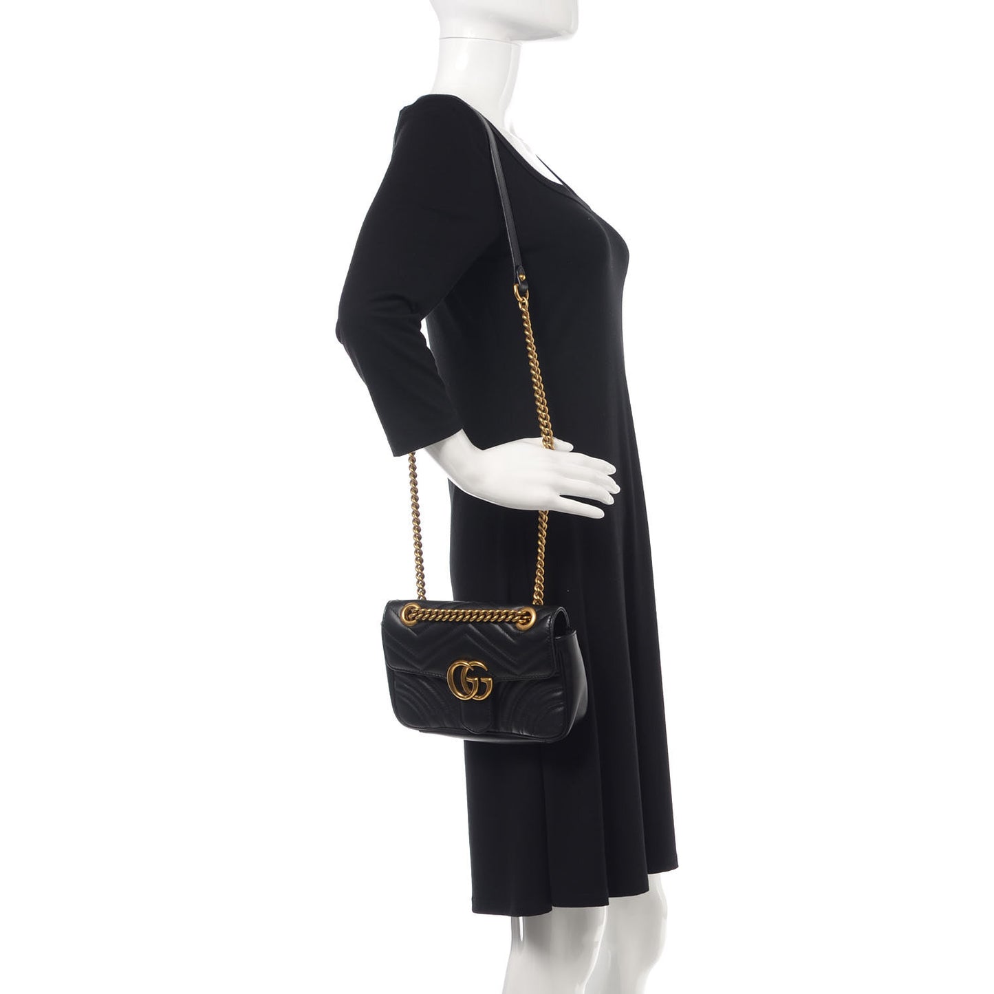 Calfskin Matelasse Mini GG Marmont Shoulder Bag Black