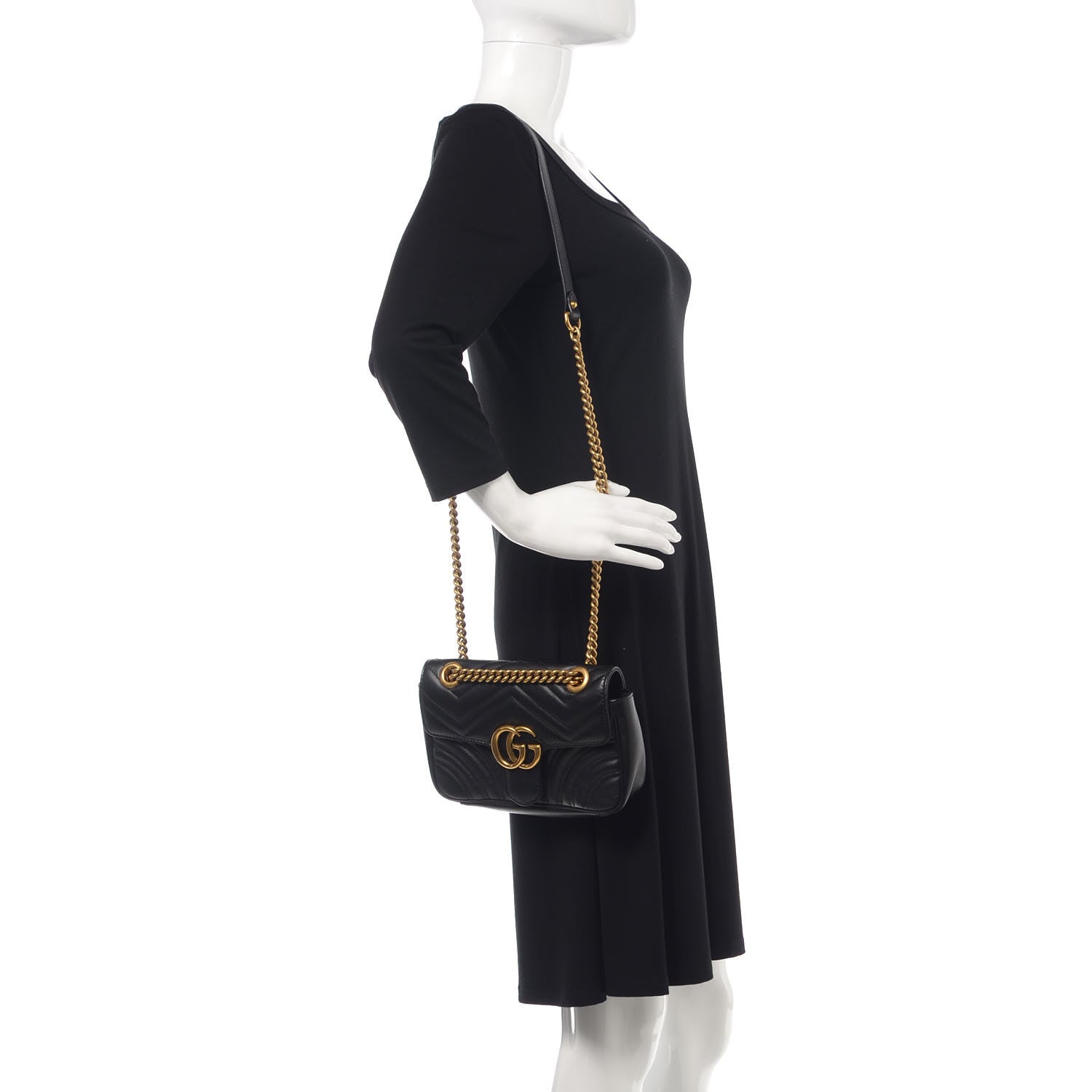 Gucci Calfskin Matelasse Mini GG Marmont Shoulder Bag Black 2 of 15