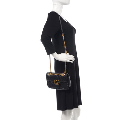 Gucci Calfskin Matelasse Mini GG Marmont Shoulder Bag Black 2 of 15
