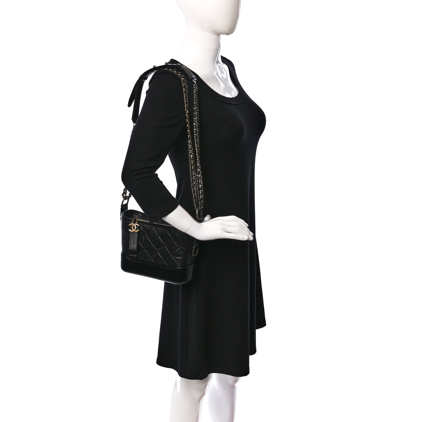 Aged Calfskin Quilted Small Gabrielle Hobo Black