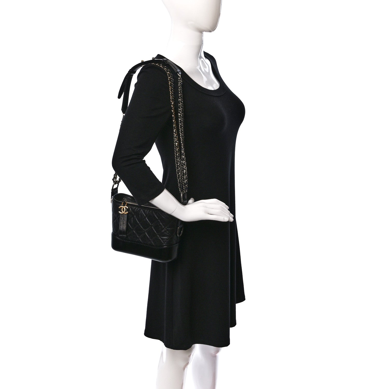 Chanel Aged Calfskin Quilted Small Gabrielle Hobo Black 2 of 9