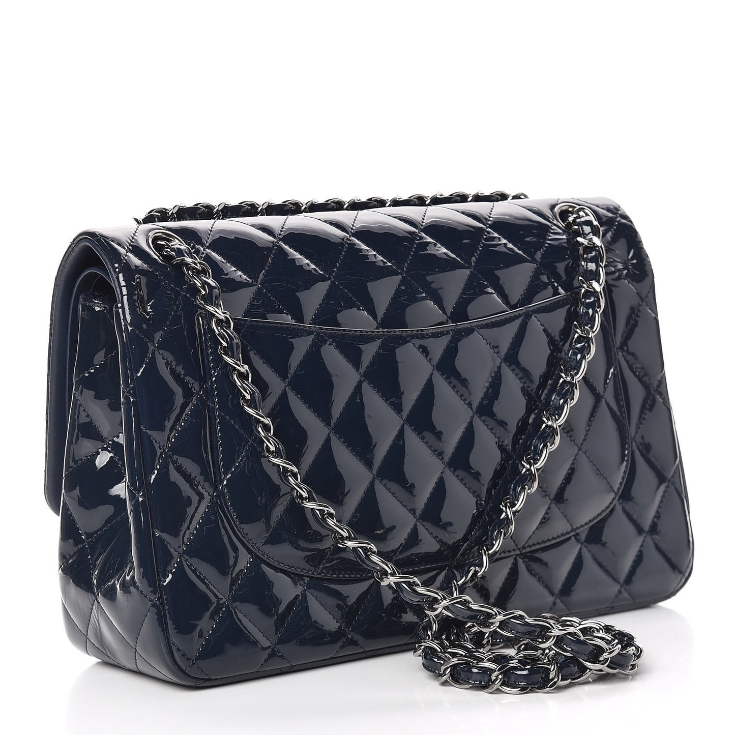 Patent Quilted Jumbo Double Flap Navy