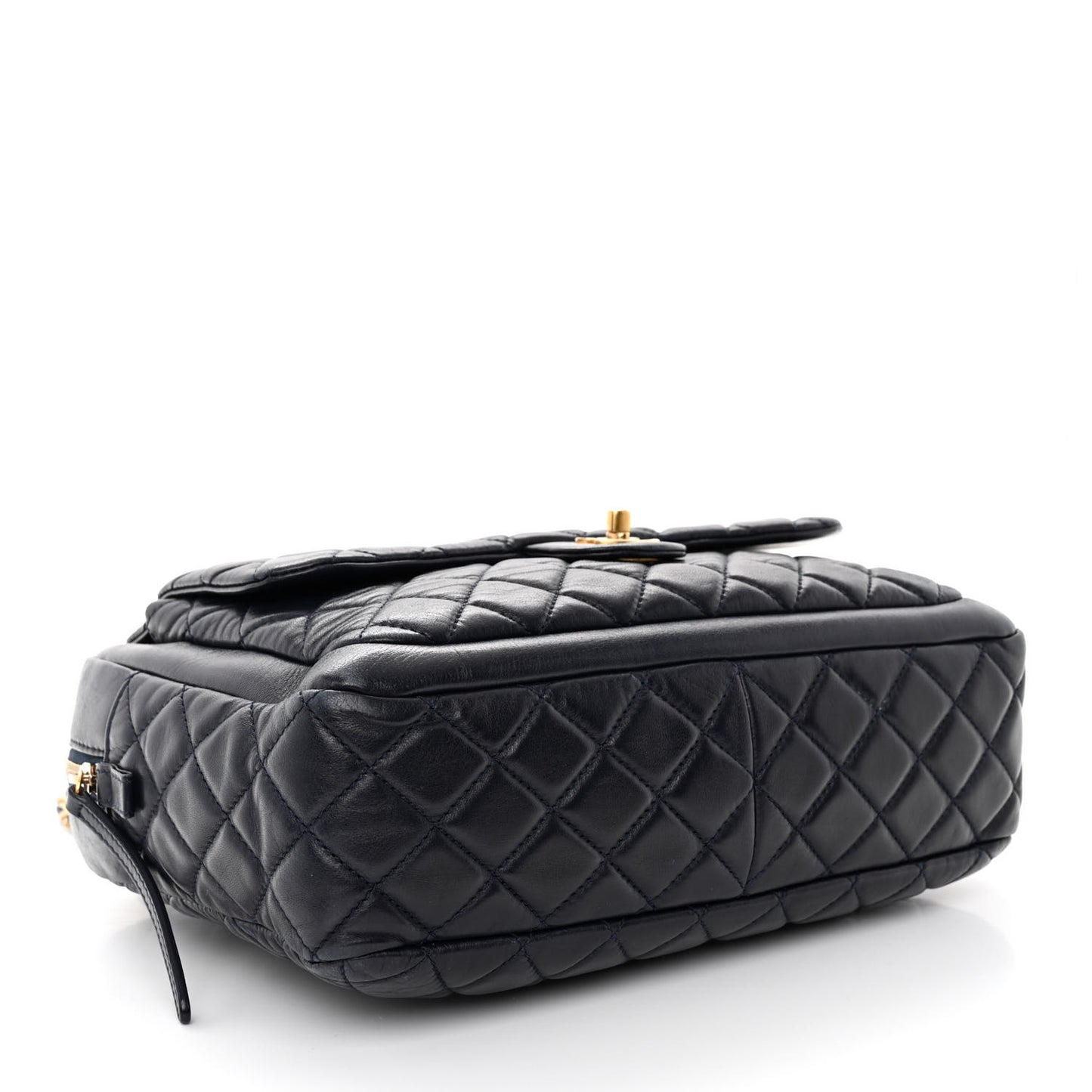 Lambskin Quilted Travel Flap Tote Navy