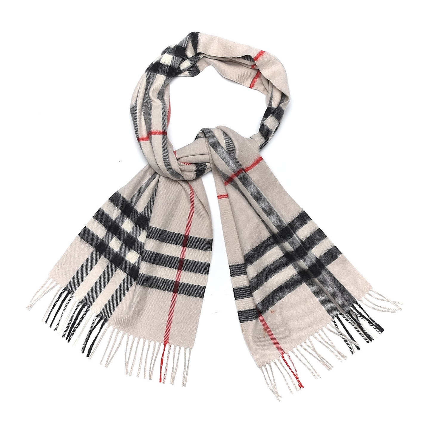 Cashmere Check Fringe Scarf Stone