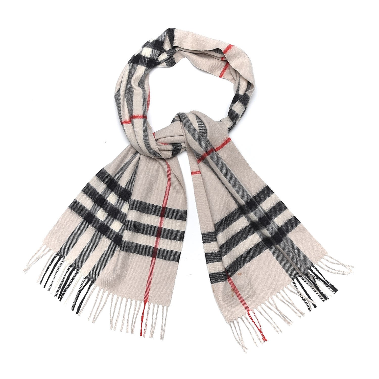 Burberry Cashmere Check Fringe Scarf Stone 1 of 6