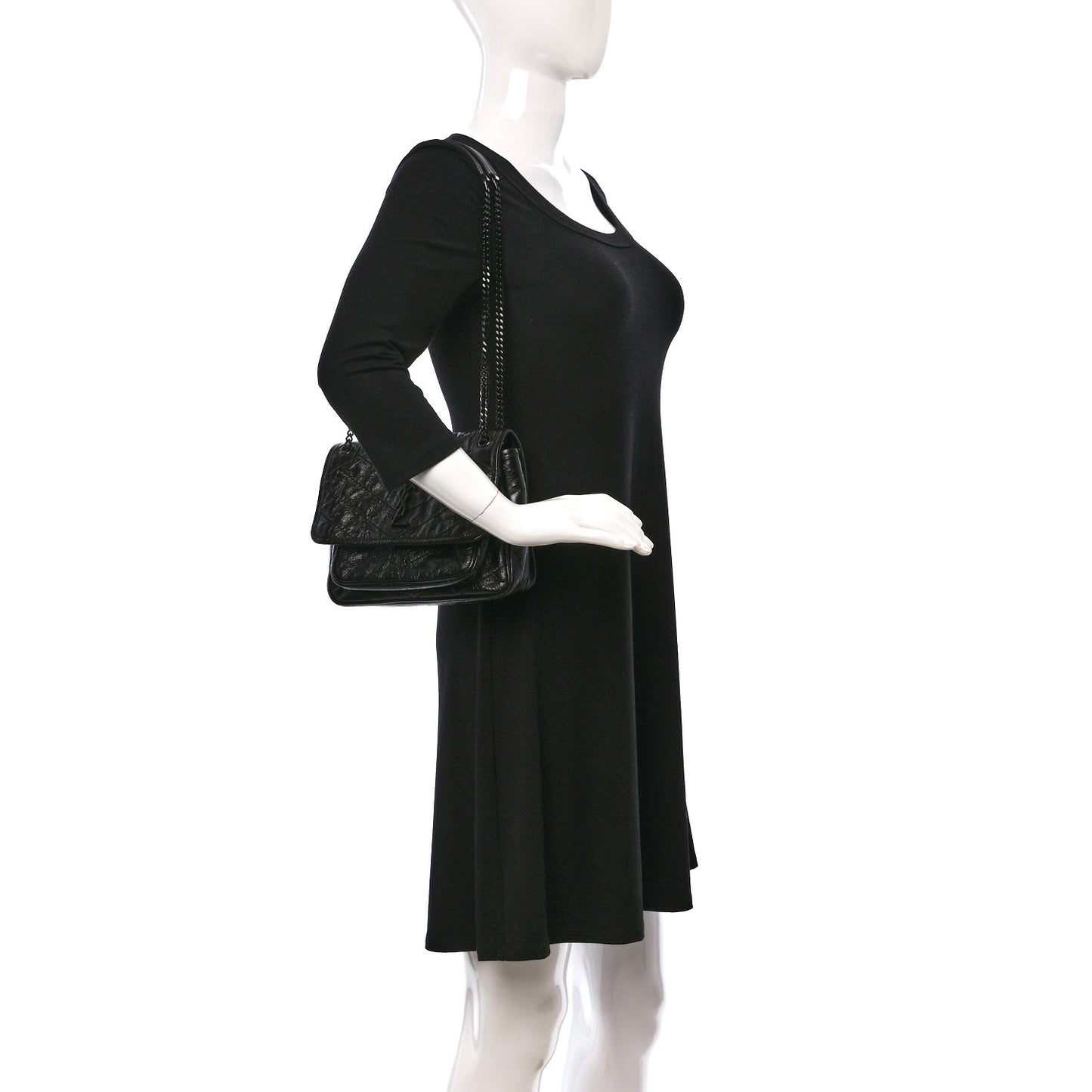 Crinkled Calfskin Matelasse Monogram Baby Niki Chain Satchel Black
