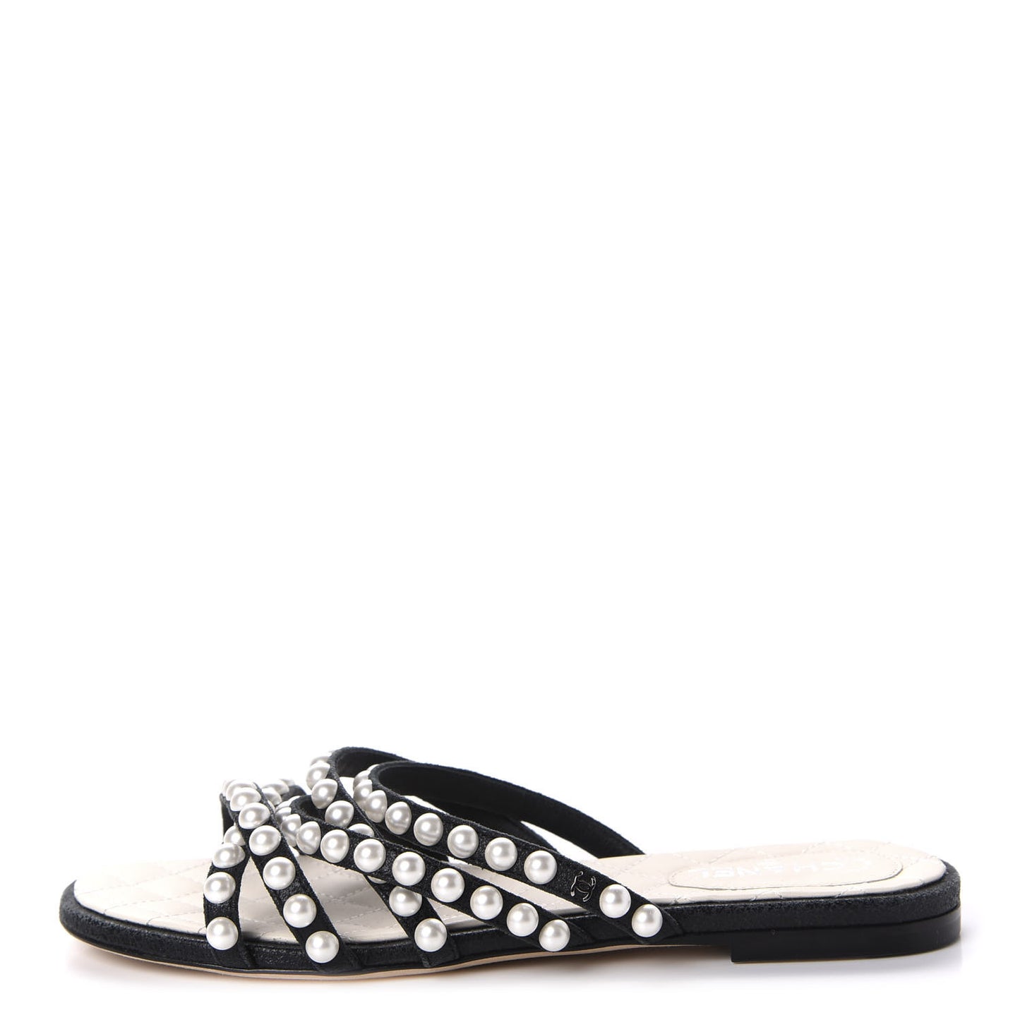 Crackled Lambskin Pearl Mule Sandals 35 Black