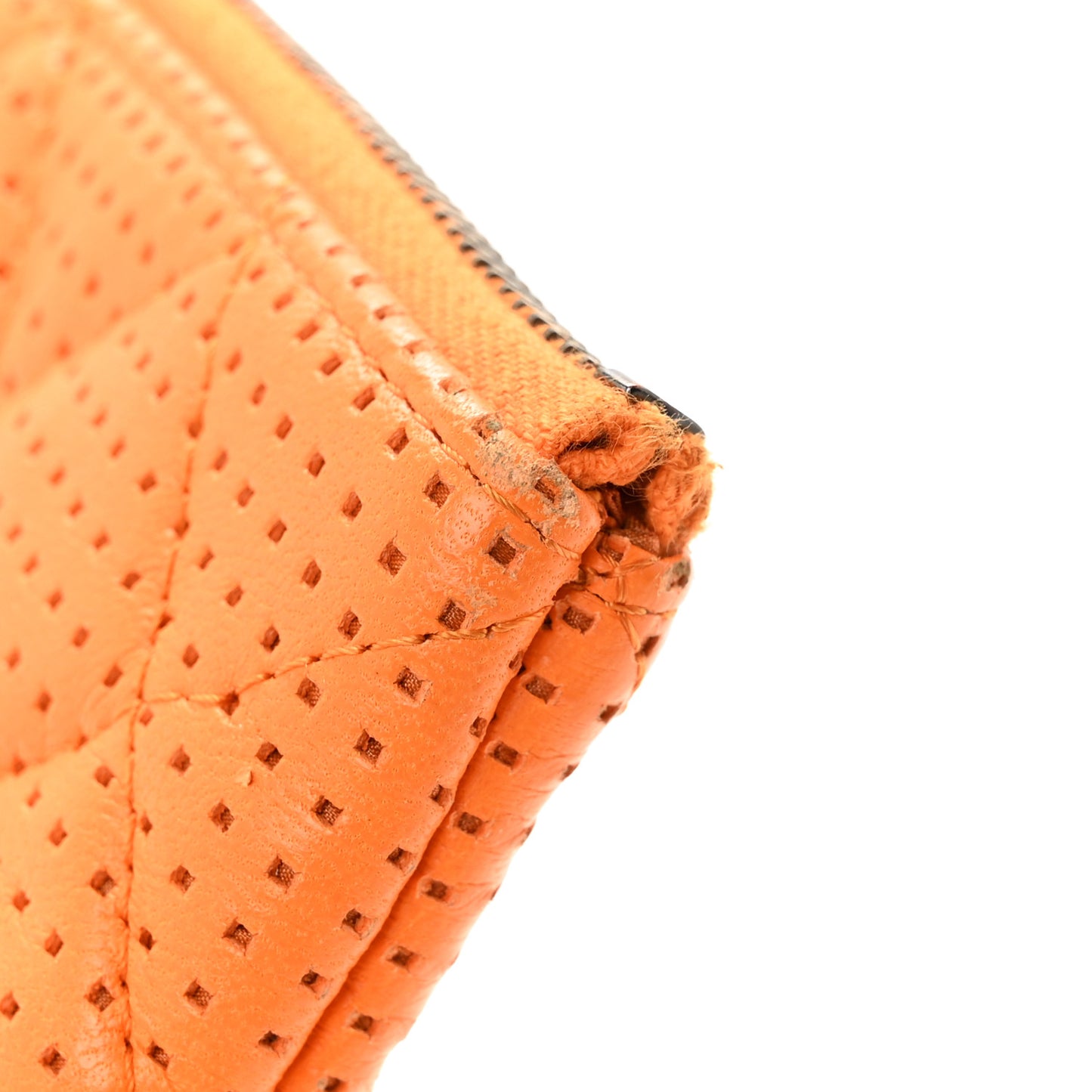 Perforated Lambskin Quilted Medium Cosmetic Case Orange