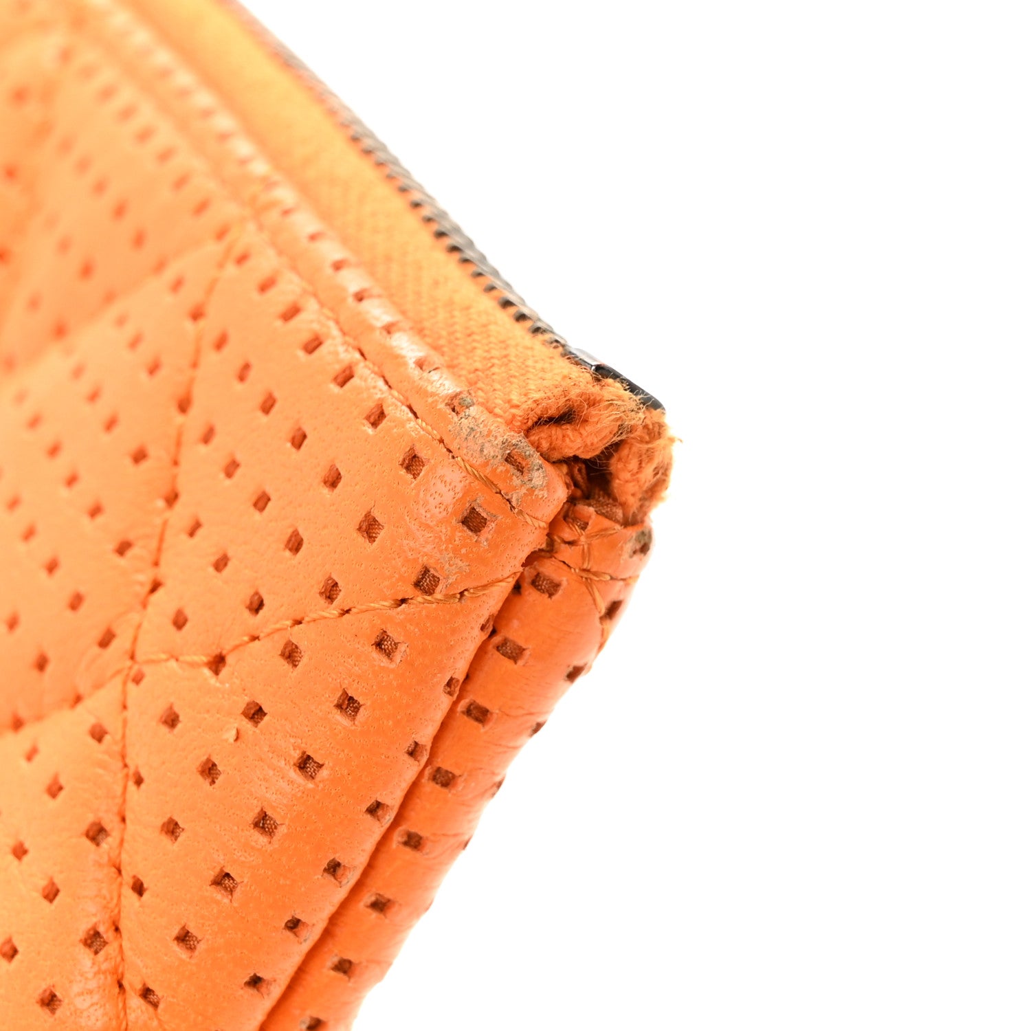 Chanel Perforated Lambskin Quilted Medium Cosmetic Case Orange 10 of 11