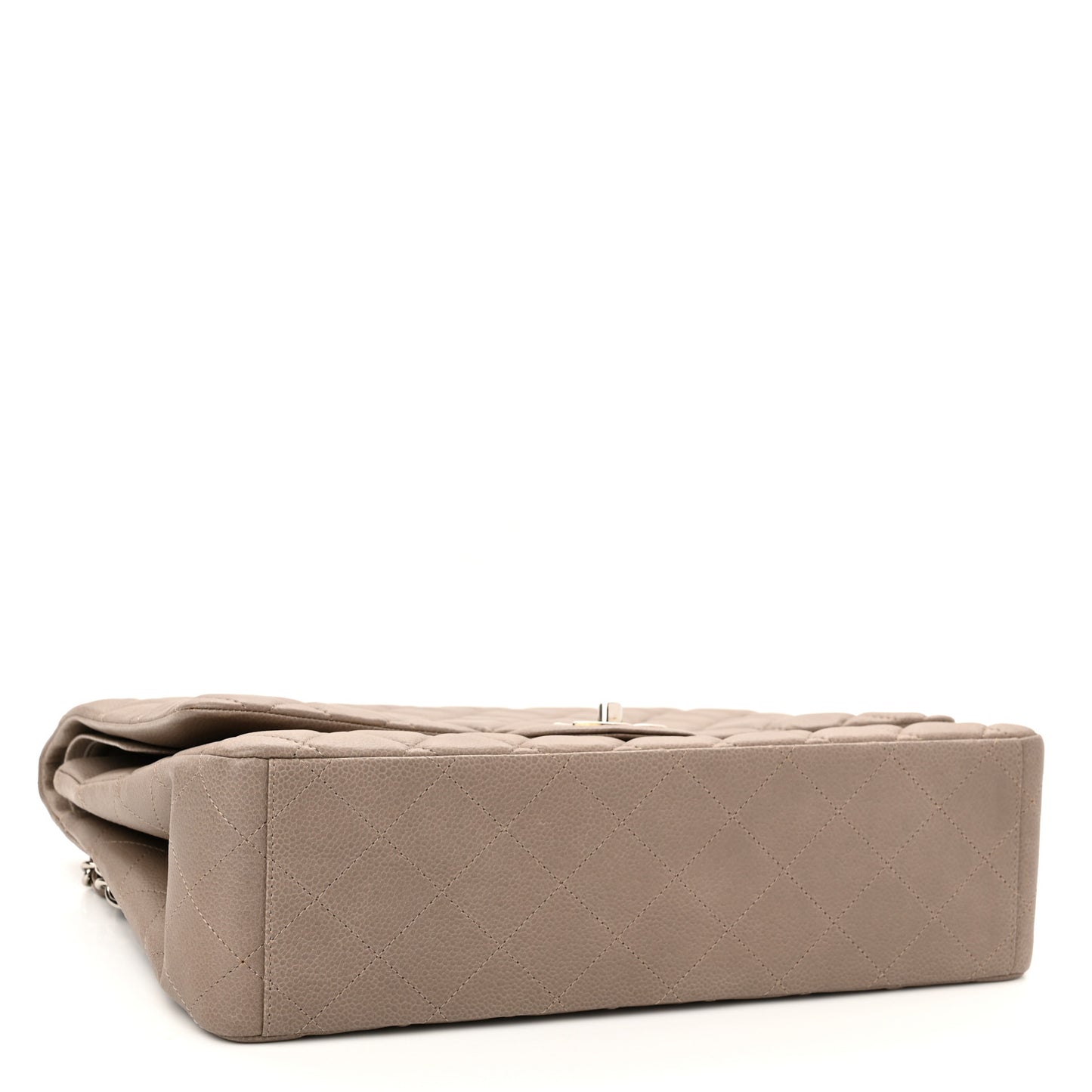 Iridescent Caviar Quilted Maxi Double Flap Beige