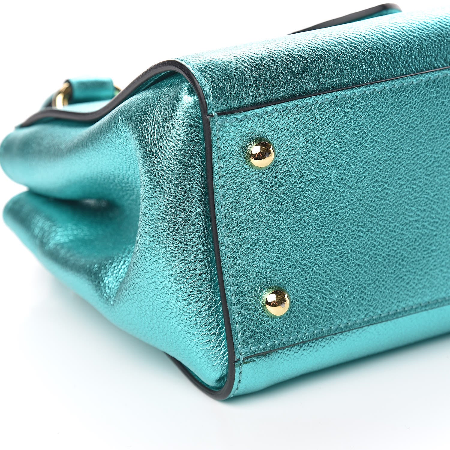 Burberry Metallic Soft Grain Calfskin Small Buckle Tote Emerald 6 of 12