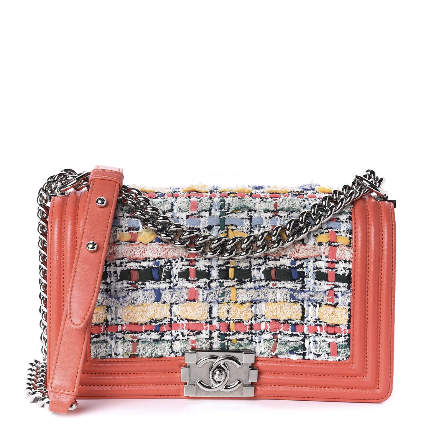 Lambskin Tweed Medium Boy Flap Coral
