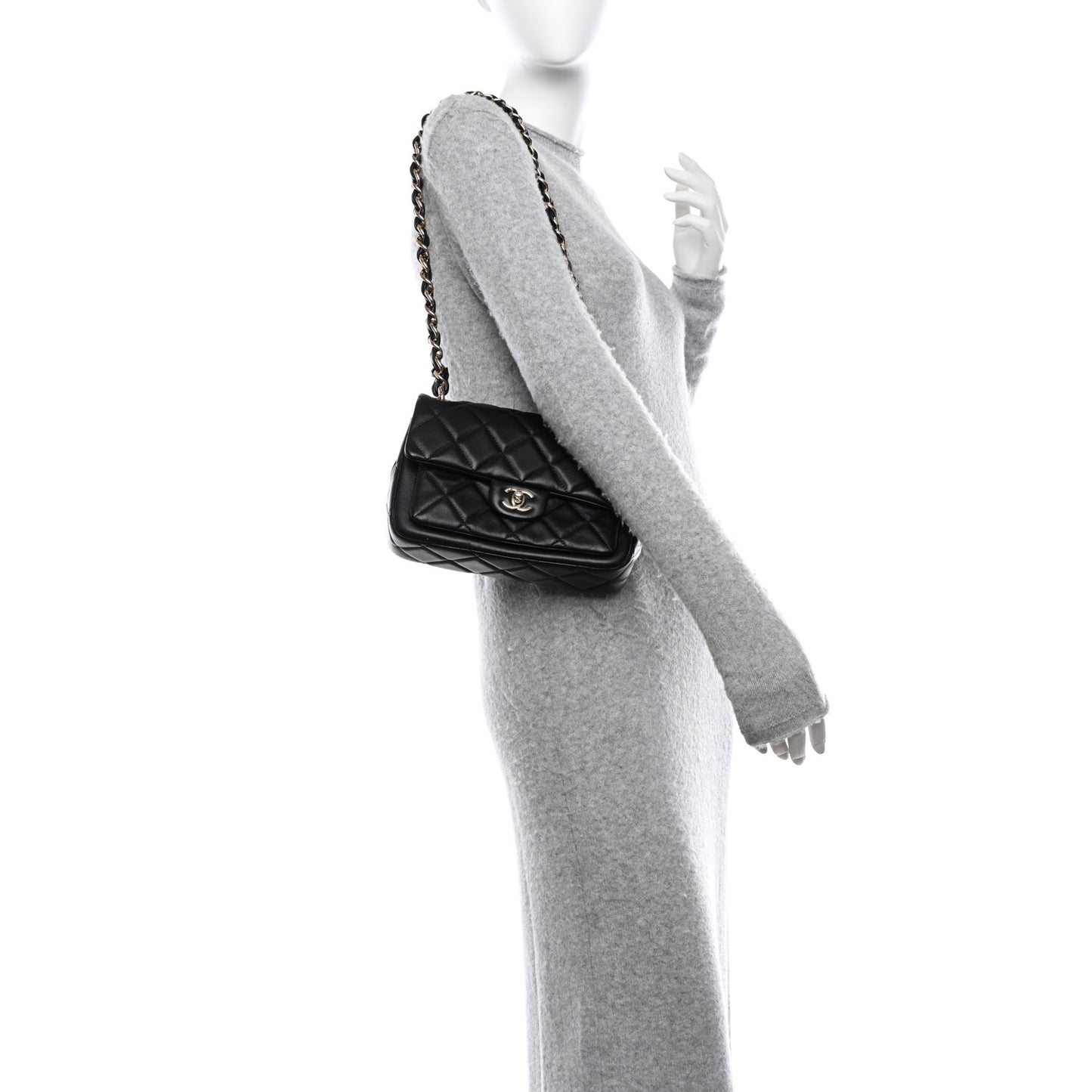 Calfskin Quilted CC Chain Flap Black
