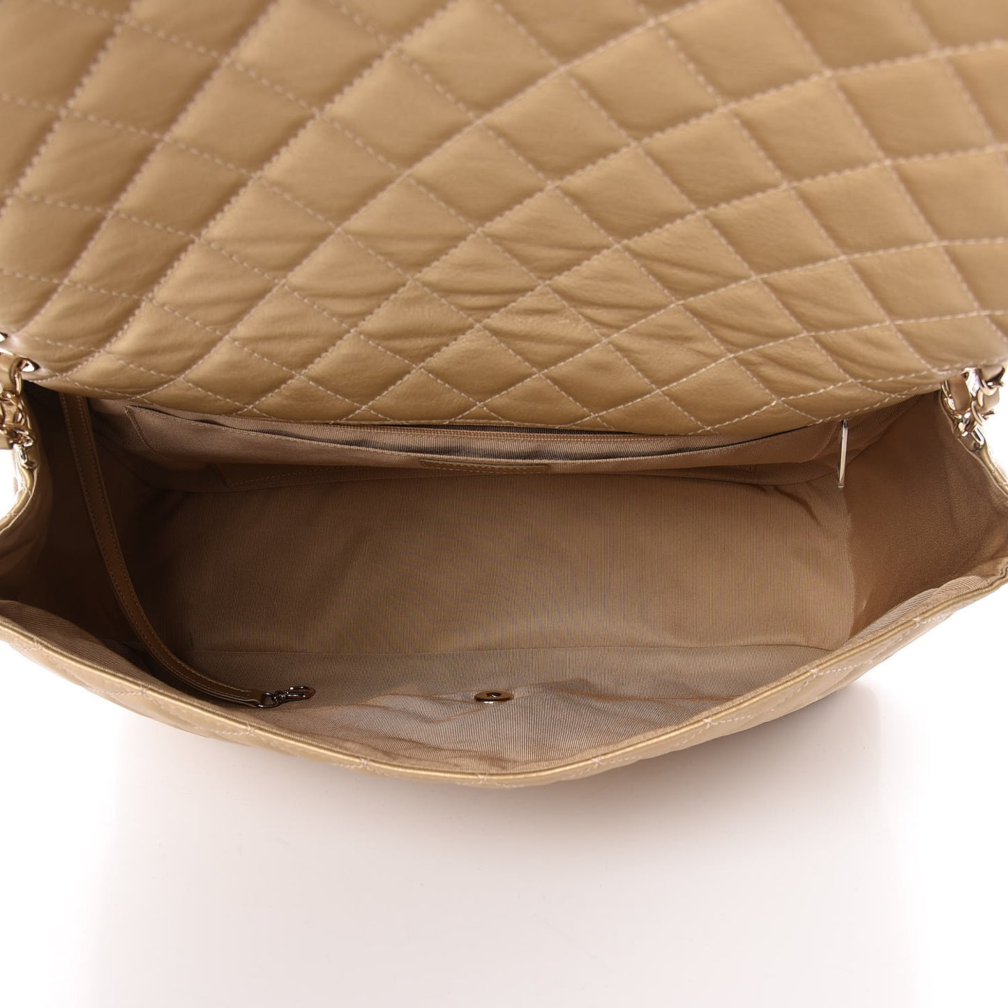 Metallic Calfskin Quilted Small XXL Travel Flap Bag Gold