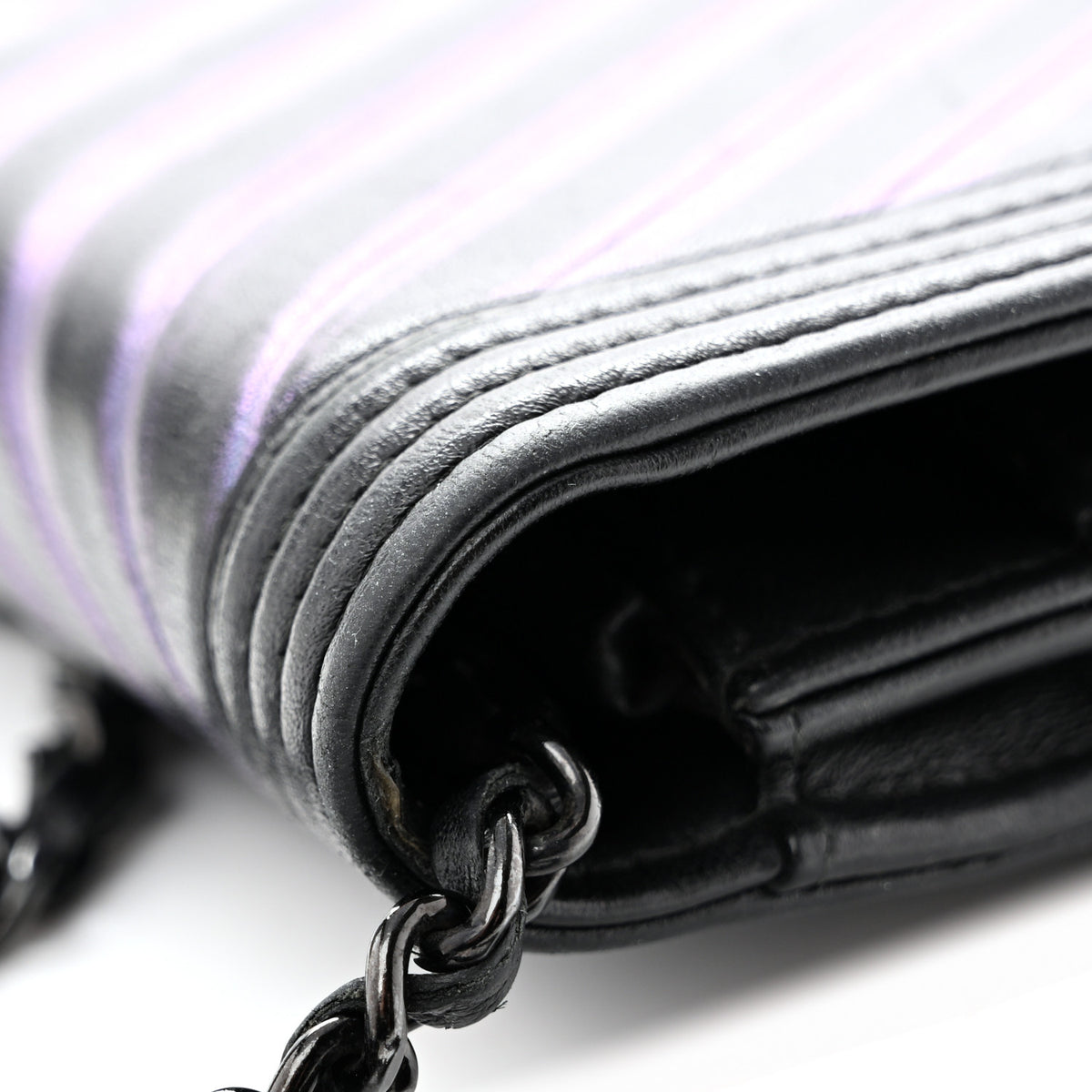 Chanel Calfskin Painted Chevron Embossed Boy Wallet On Chain WOC Black 13 of 16