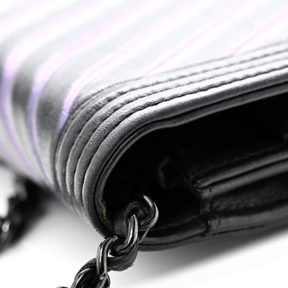 Chanel Calfskin Painted Chevron Embossed Boy Wallet On Chain WOC Black 13 of 16