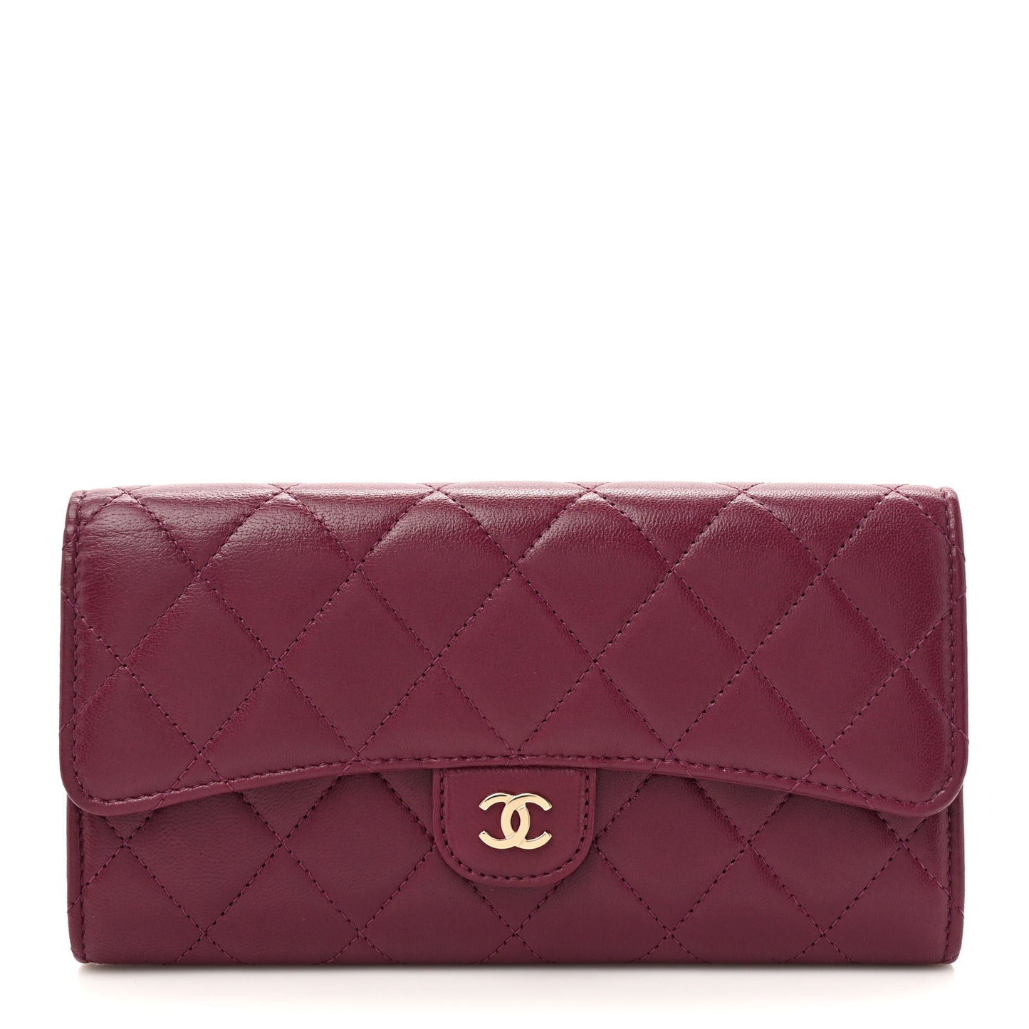 Lambskin Quilted Large Gusset Flap Wallet Purple