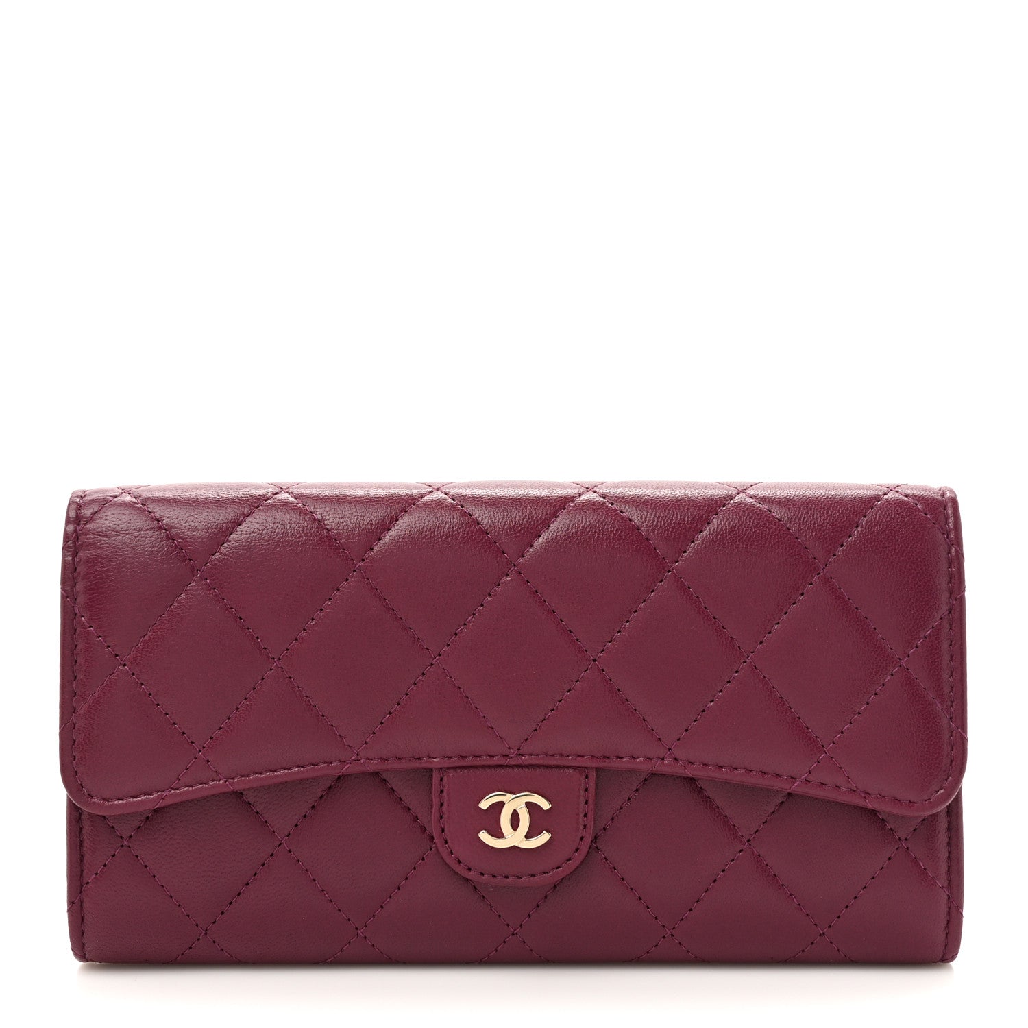 Chanel Lambskin Quilted Large Gusset Flap Wallet Purple 1 of 10