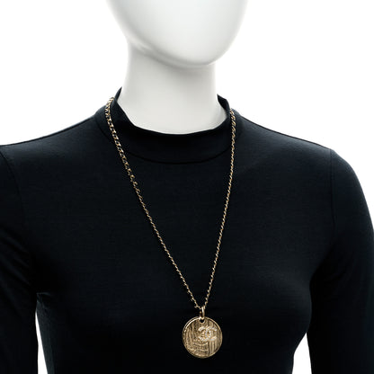 Chanel Lambskin Crystal CC Round Pendant Chain Necklace Gold Black 2 of 6