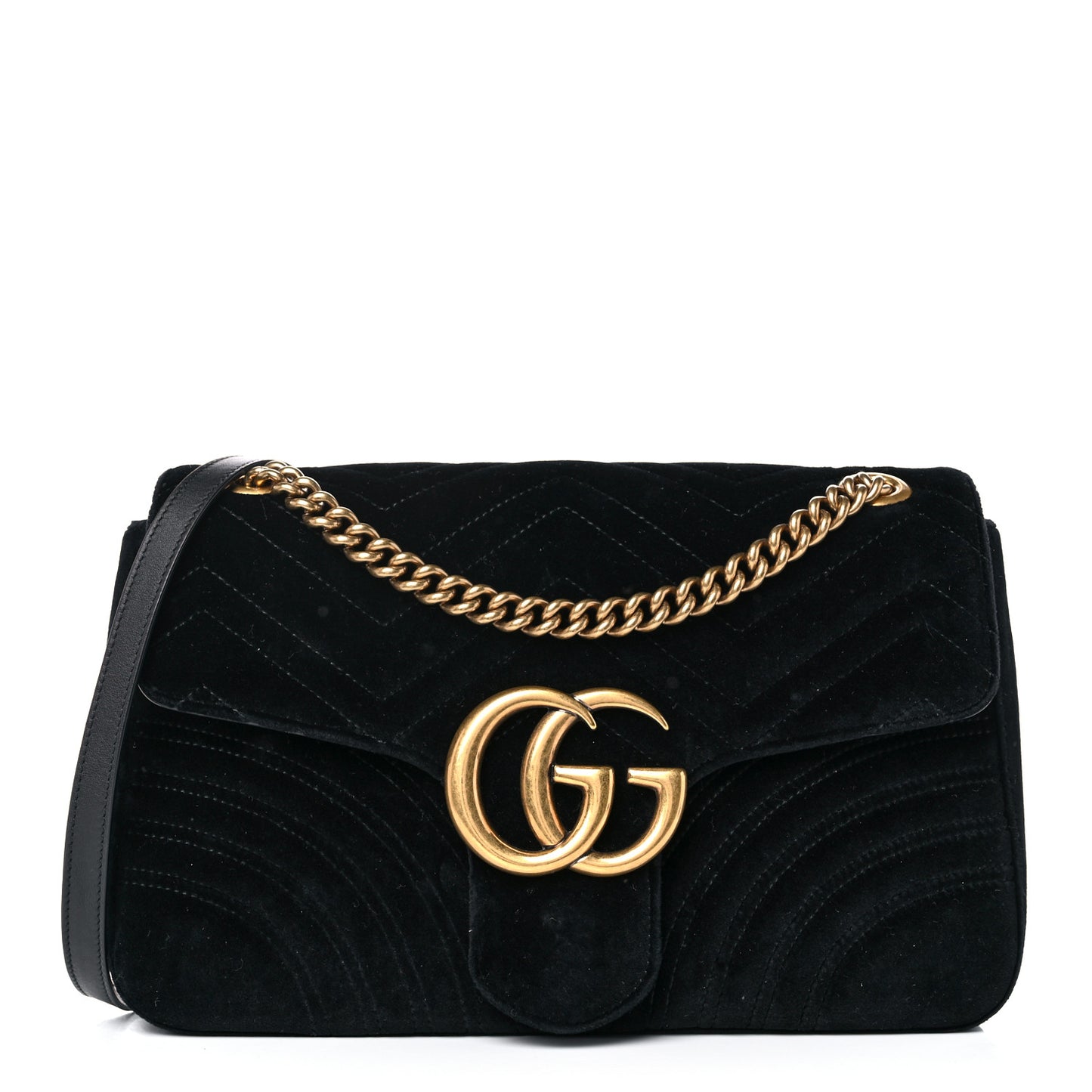 Velvet Matelasse Medium GG Marmont Shoulder Bag Black