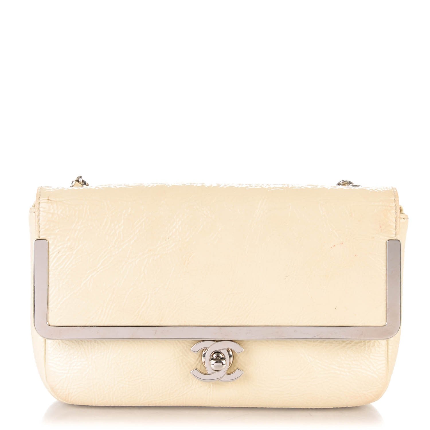 Chanel Distressed Patent Calfskin Frame Small Single Flap White 1 of 7