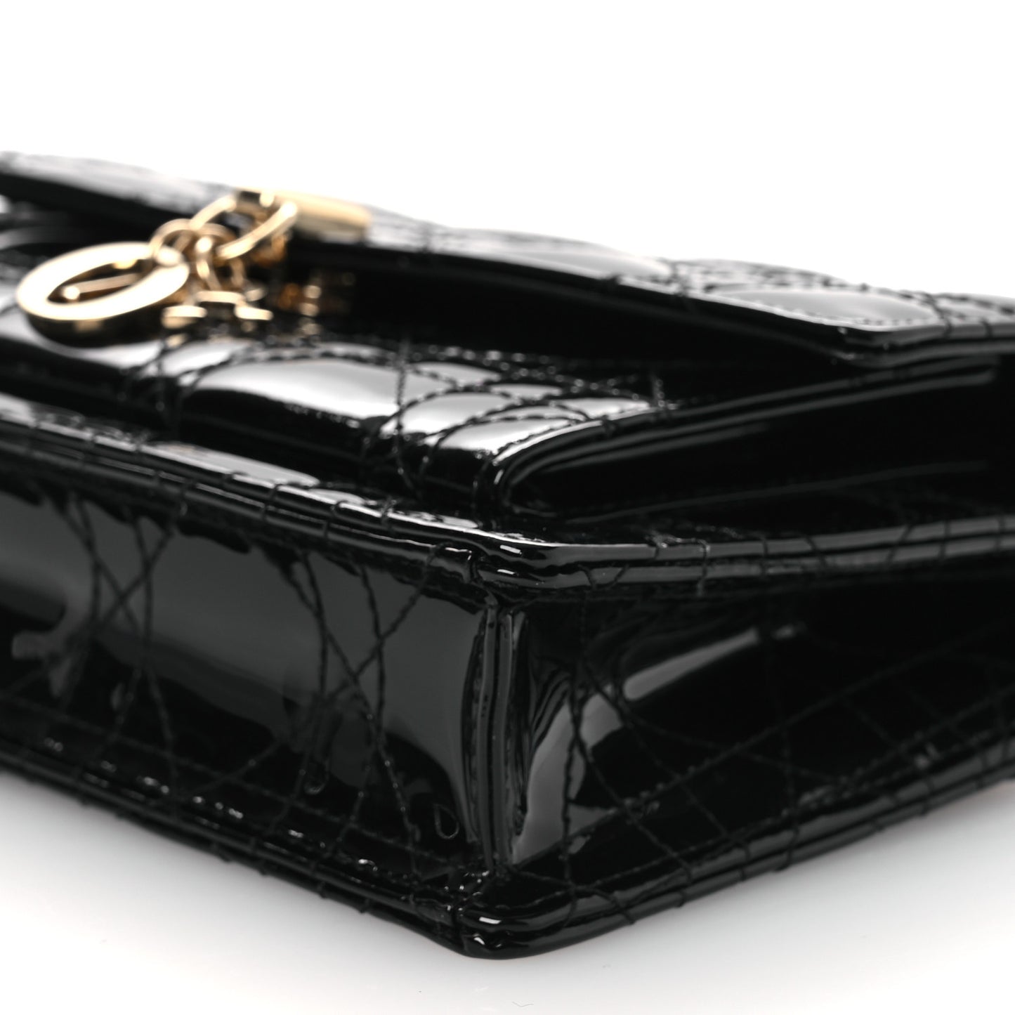Patent Cannage Lady Dior Chain Pouch Black