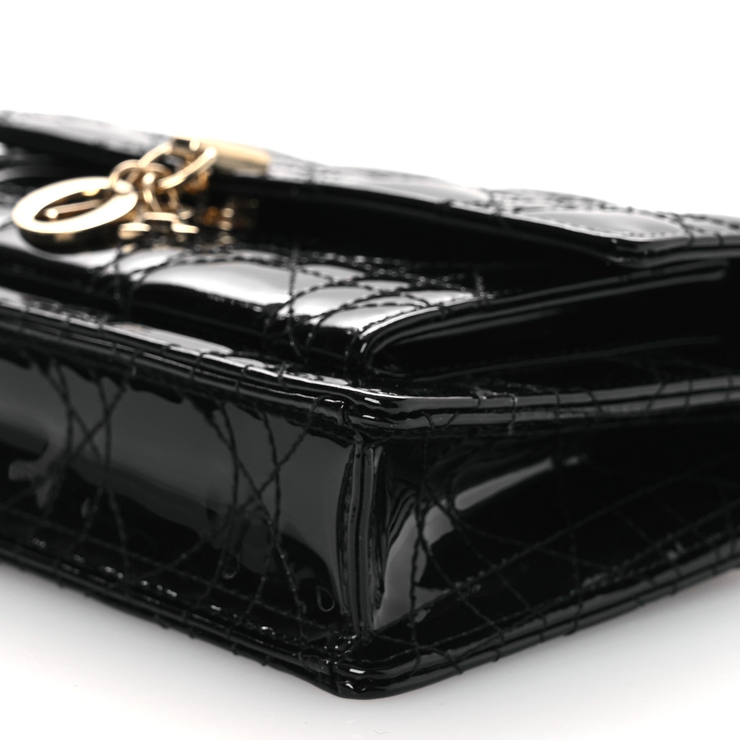 Christian Dior Patent Cannage Lady Dior Chain Pouch Black 10 of 12