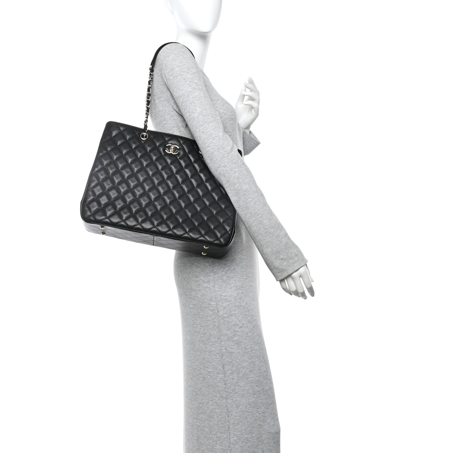 Caviar Quilted Large Shopping Tote Black