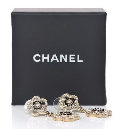 Chanel Enamel Pearl Flower Drop Earrings Black Gold 5 of 5