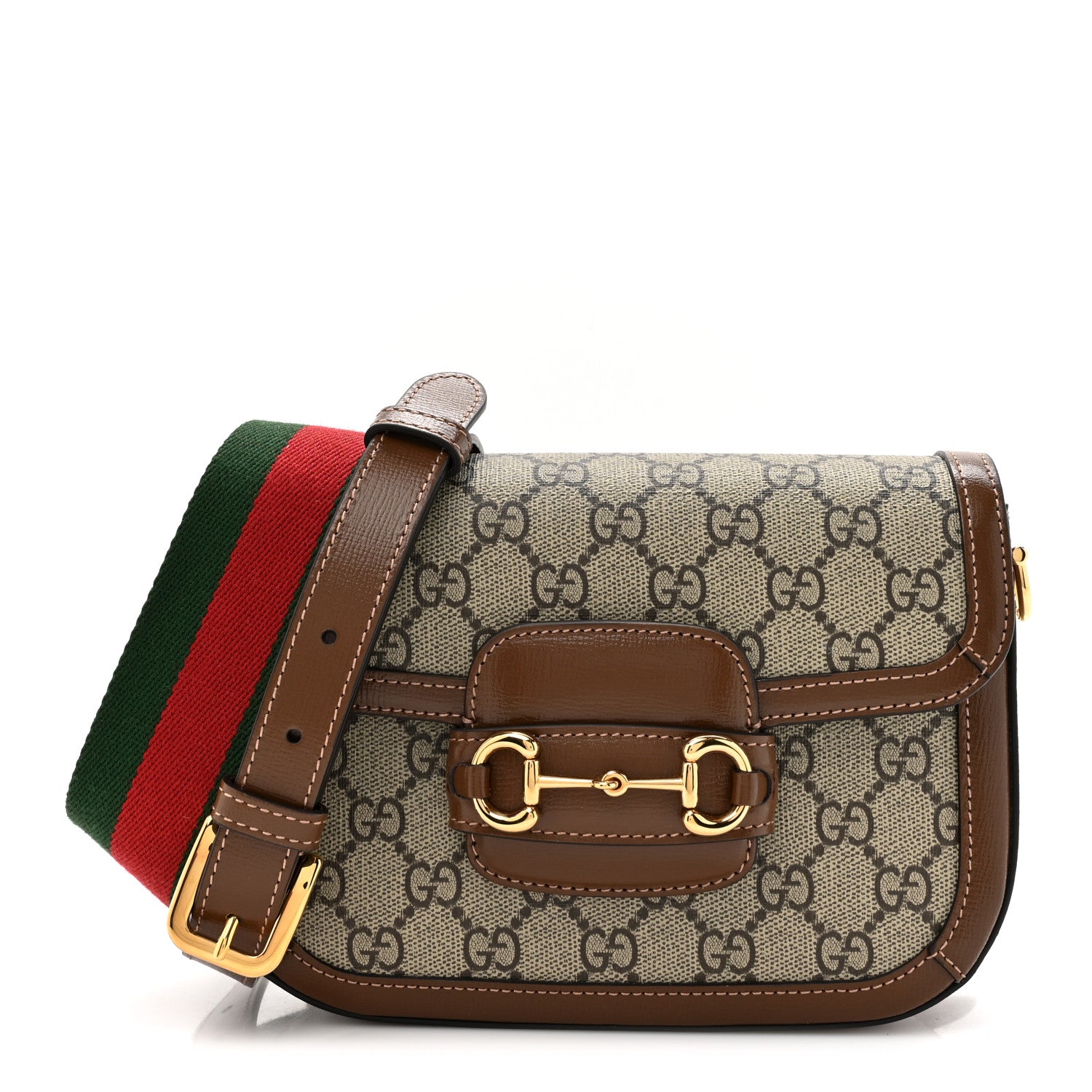 Gucci GG Supreme Monogram Web Mini Horsebit 1955 Shoulder Bag Beige Brown Sugar 1 of 11