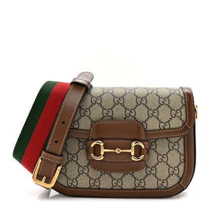 Gucci GG Supreme Monogram Web Mini Horsebit 1955 Shoulder Bag Beige Brown Sugar 1 of 11