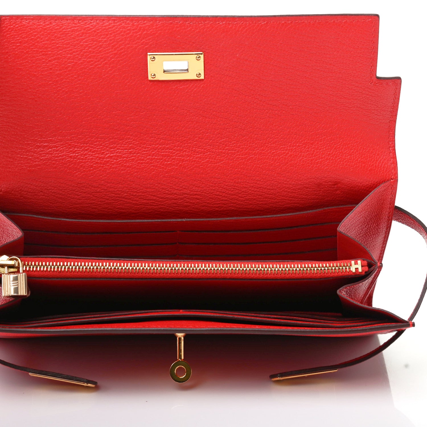Hermes Chevre Mysore Kelly Longue Wallet Rouge Tomate 5 of 10
