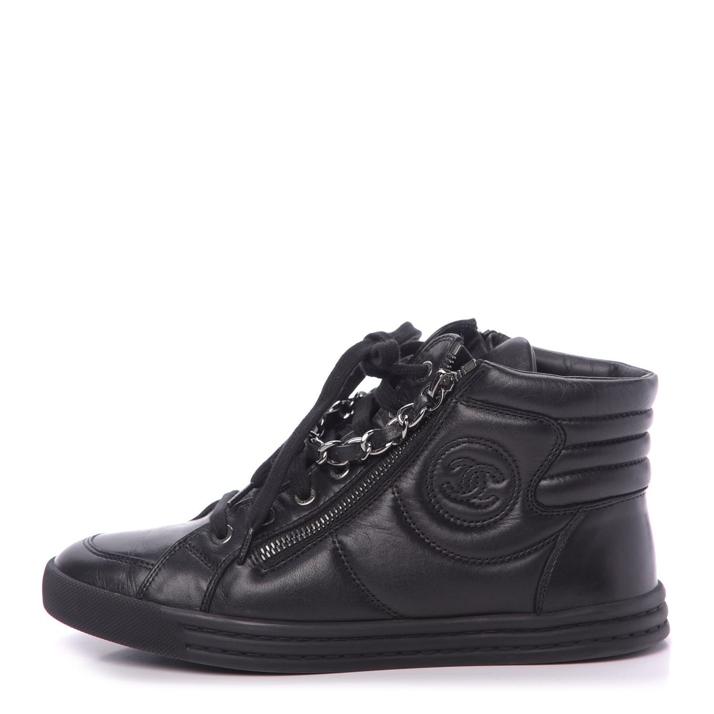 Lambskin Zipped Chain CC Sneakers 37 Black