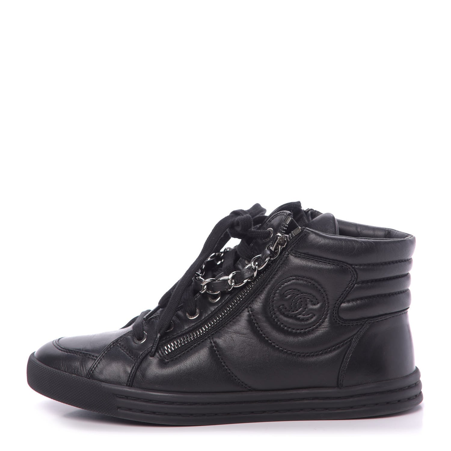 Chanel Lambskin Zipped Chain CC Sneakers 37 Black 1 of 9